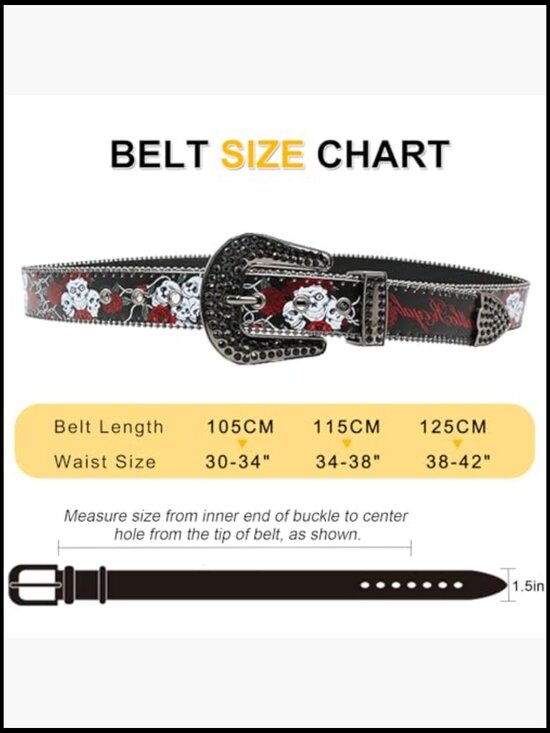 Skull Rhinestone Belt Western Punk Goth Emo Sequin Cowboy Belt main image 4